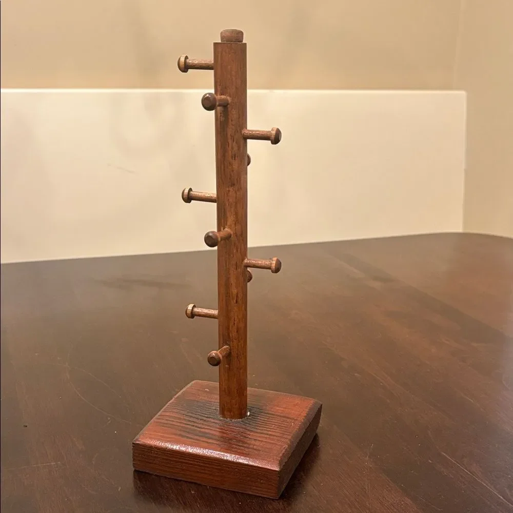 Vintage Wooden Small Cup Mug Tree Stand